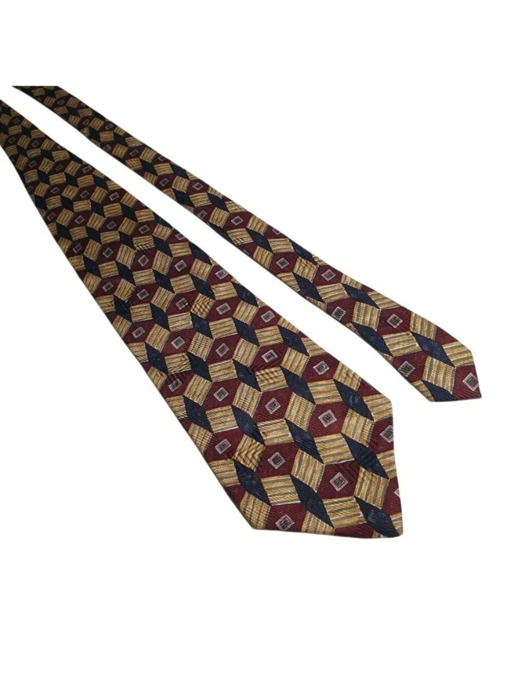 Alfani Geometric Multicolor Men’s Classic Silk Tie Burgundy Navy Yellow Pattern
